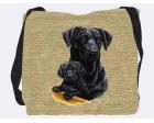 Labrador Retriever Tote Bag (Woven) Black Lab and Puppy